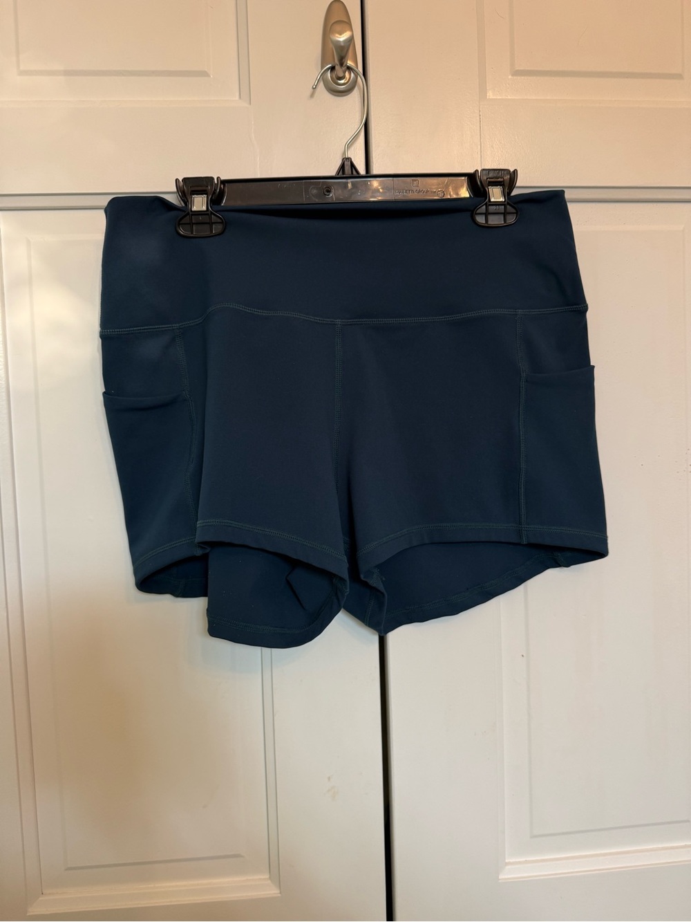 High-Rise Navy Athletic Shorts with Side Pockets